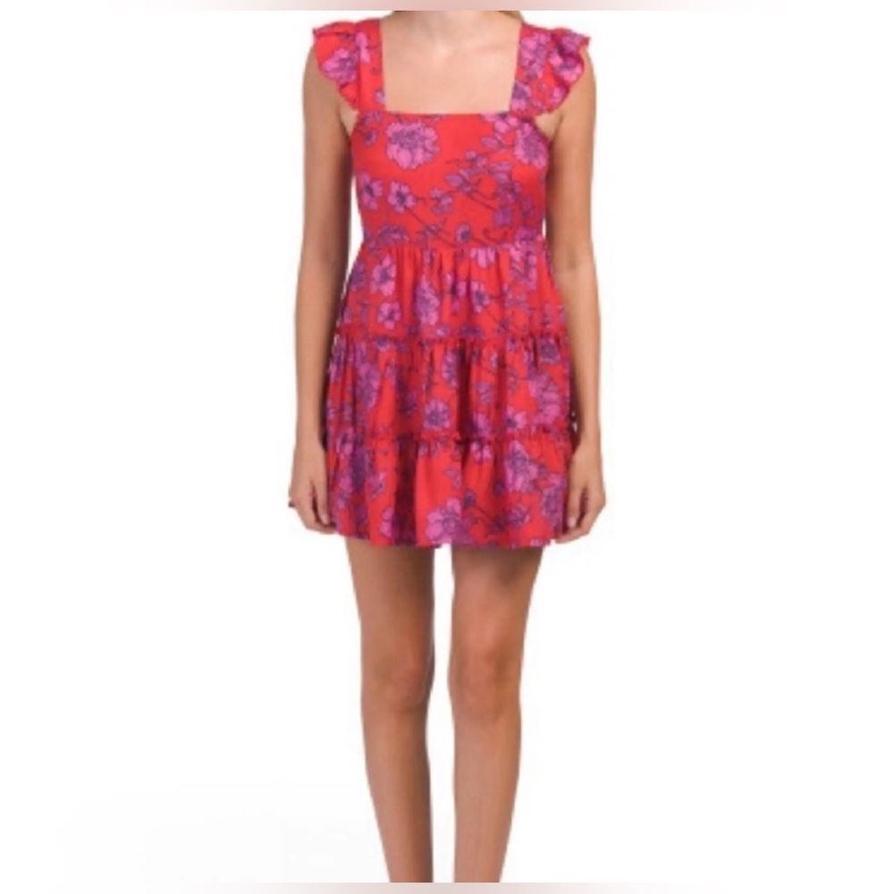 Band of the Free Floral Ruffle Sleeve Dress - Red and Purple - Picture 2 of 5